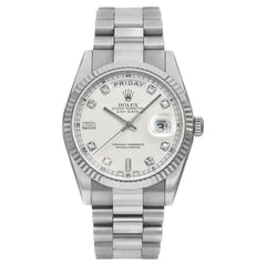 Rolex Day Date President 41mm 18k White Gold Fluted Bezel Silver Factory Diamond Dial 218239