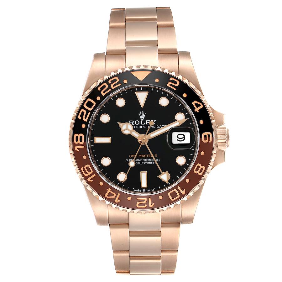 Rolex GMT-Master II Root Beer 40mm Oyster 18k Rose Gold Black Dial Watch 126715CHNR