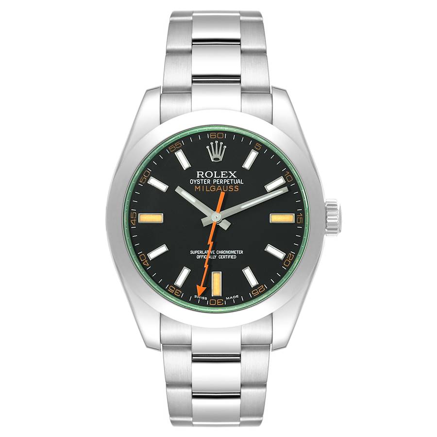 Rolex Milgauss 40mm Black Dial Green Crystal Smooth Bezel Oyster Stainless Steel Watch 116400GV