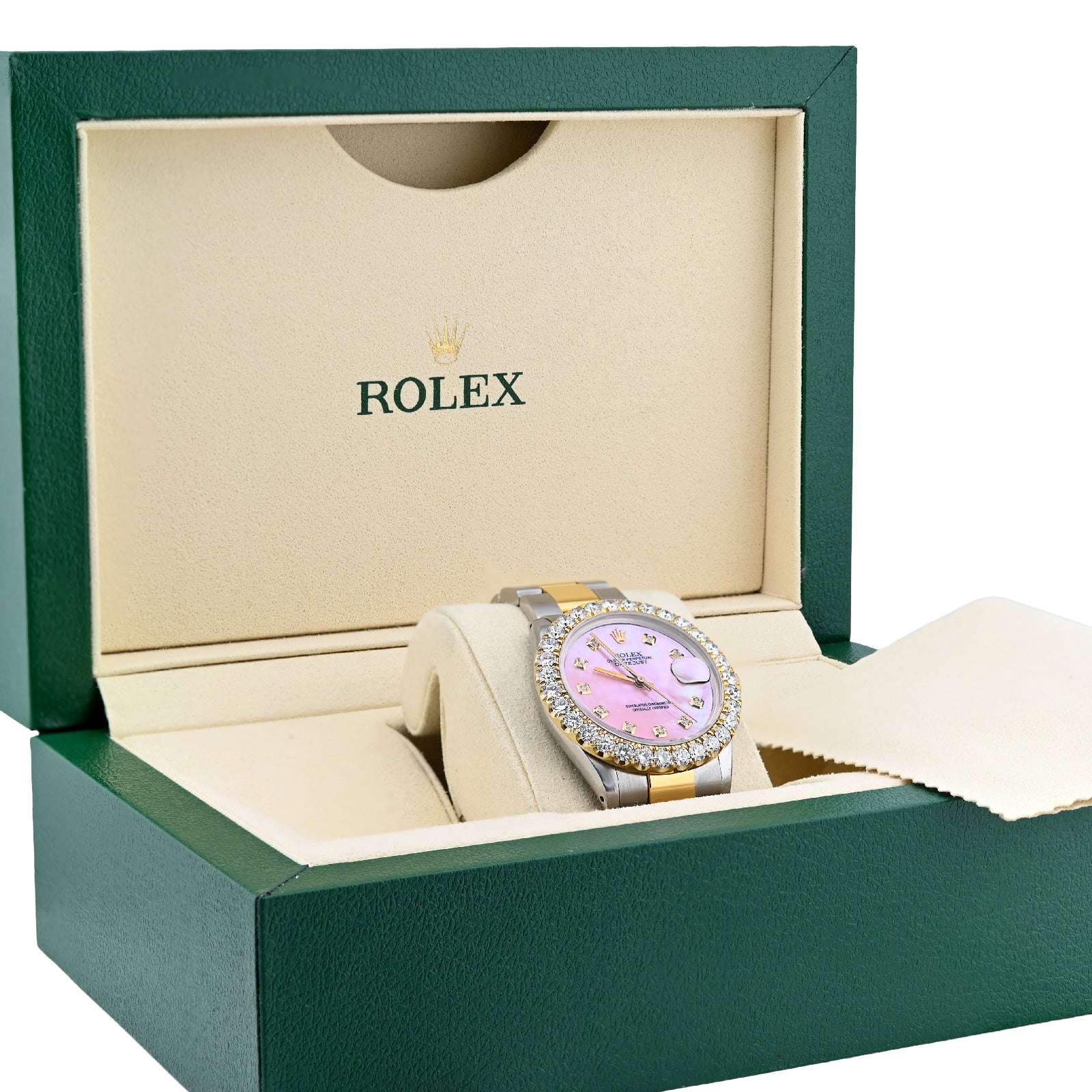 Rolex Lab Rolex Datejust 36MM SS/10k Gold 3CT Lab Diamond Bezel Oyster Pink Face ...