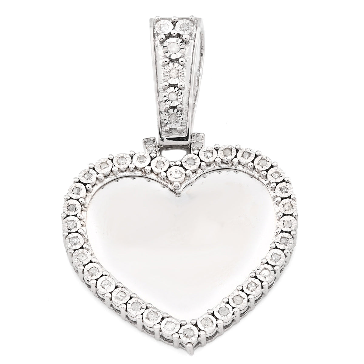 Womens 925 Silver 5.1g 0.3CTW Natural Diamond Heart Shaped Picture Pendant Charm
