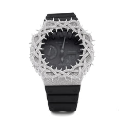 Mens Casio G-Shock GA2100 5.4CTW Natural Diamond Thorns Pattern ICED Bezel All Black Watch