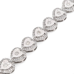 Womens 7MM 10k White Gold 13.6gms 2.1CTW Natural Heart Tennis Diamond Bracelet