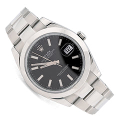 All Original Rolex Datejust 41MM SS Black Face Oyster Band Smooth Bezel Watch