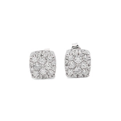 925 Sterling Silver 1 CTW Lab Diamond Square Earrings Mens Women Studs 2.1gms