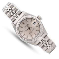 Rolex 26MM Datejust All Steel White Face Engine Turned Bezel 79240 Watch