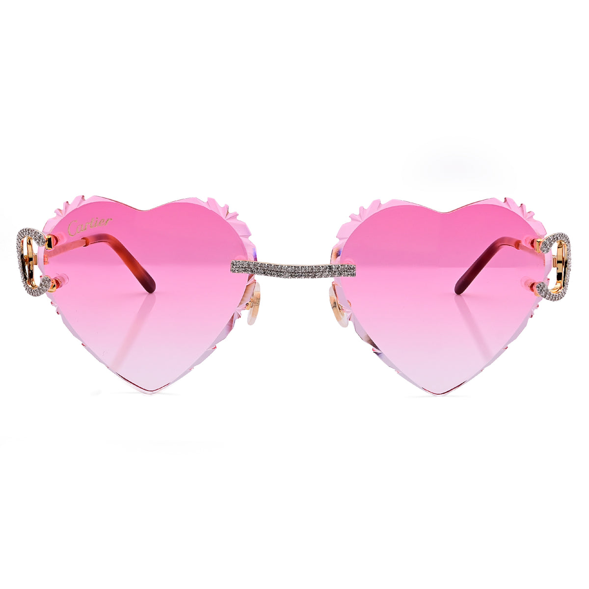 Cartier Glasses 2.5CTW Natural Diamond Pink Heart Yellow Gold Wires C-Decor Glasses 29.7g