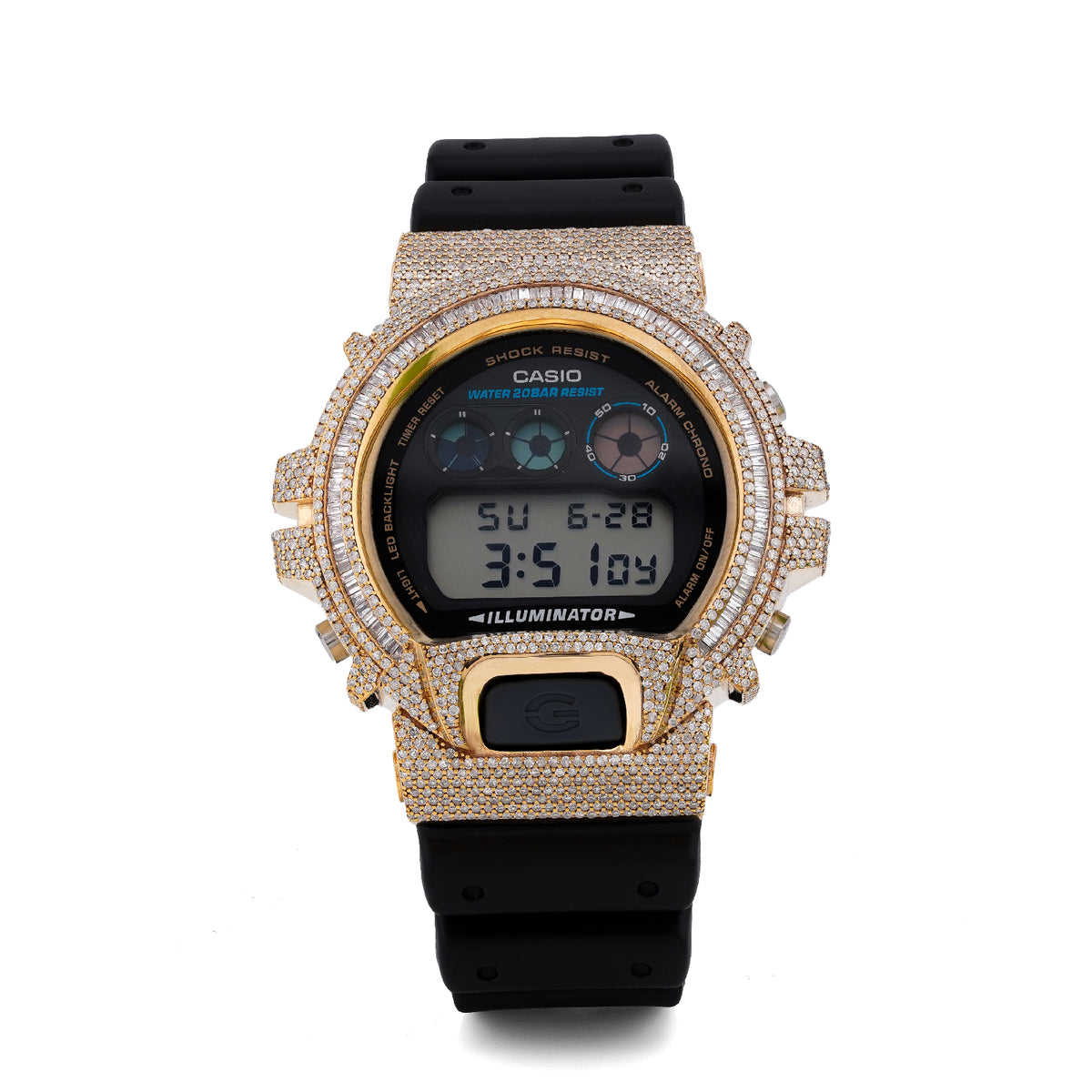 Mens Casio G-Shock DW6900 4.55CTW Natural Diamond Yellow Baguette Bezel Watch