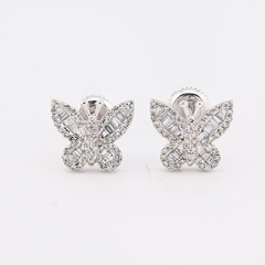 10k White Gold 0.44CTW Round/Baguette Natural Diamond Butterfly 2.2gms Stud