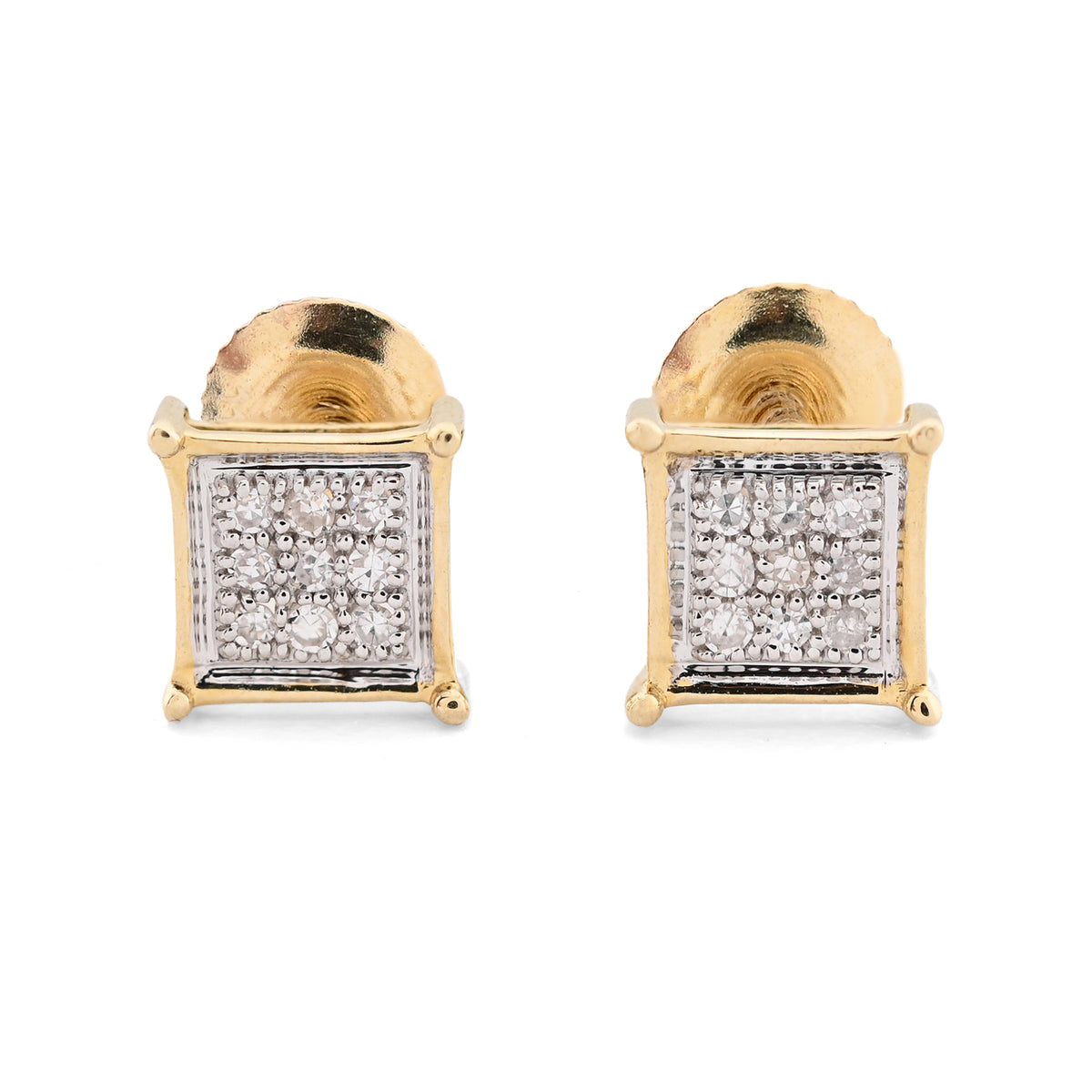 10k Yellow Gold 0.06CTW Natural Diamond Square Studs Men Women Earrings 1g
