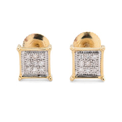 10k Yellow Gold 0.06CTW Natural Diamond Square Studs Men Women Earrings 1g