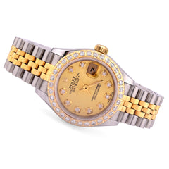 28MM Rolex Datejust 2CTW Natural Diamond Champagne Dial Face Diamond Bezel  2 Tone Jubilee Band Watch