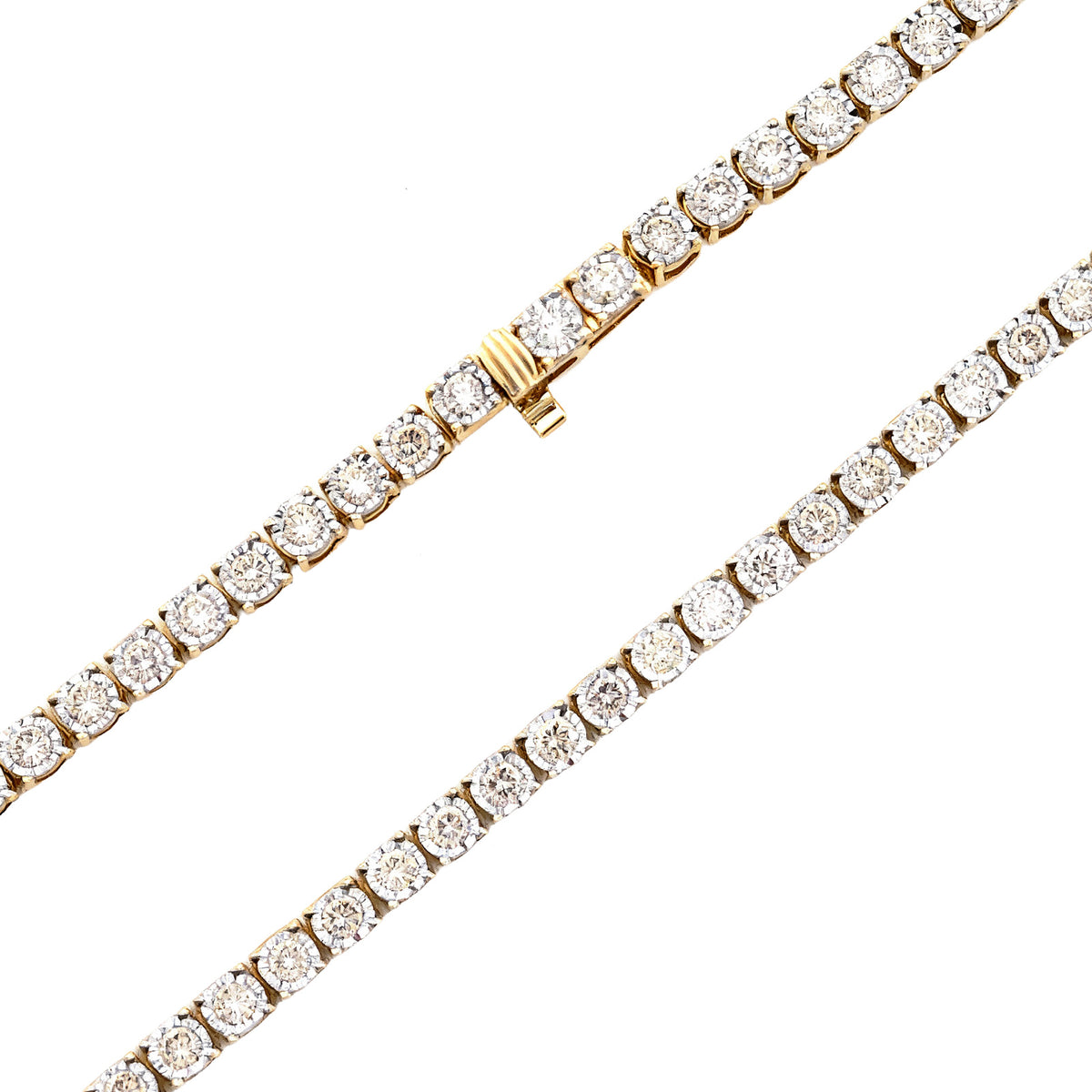 3MM 10k Yellow Gold 9.50CTW Natural Diamond 24gm Illusion Tennis Chain Necklace