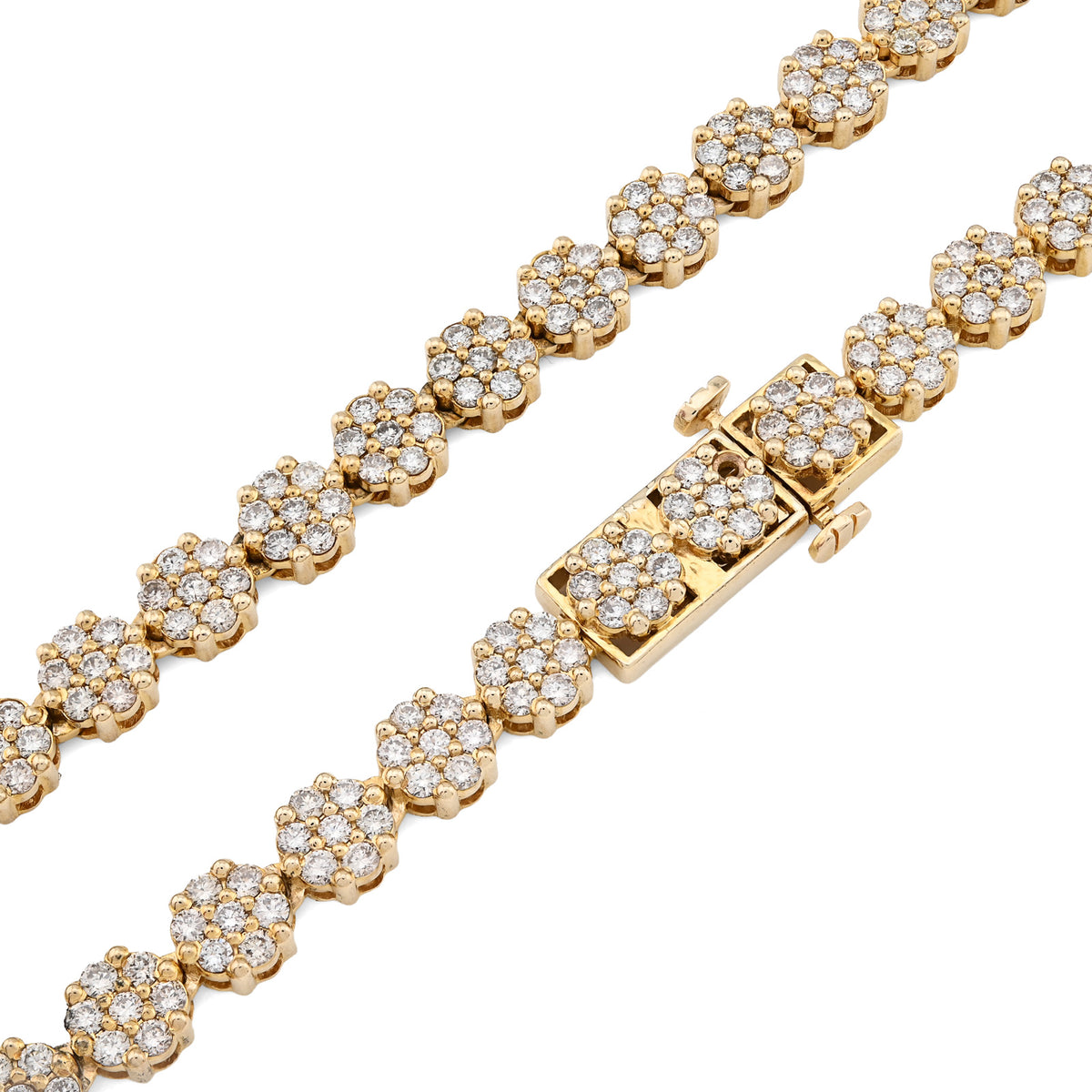 10k Yellow Gold 16 CTW Natural Diamond 6MM Flower Setting Tennis Chain 49.9gms