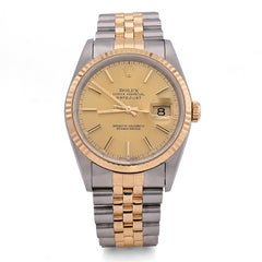 Rolex 36MM Dateiust Champagne Face Fluted Bezel 2-Tone Jubilee Band Watch