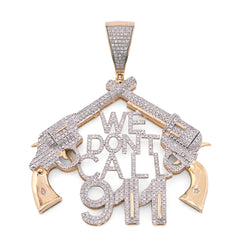 10k Yellow Gold 10g 1.05CTW Natural Diamond "WE DONT CALL 911" Gun Pendant Charm