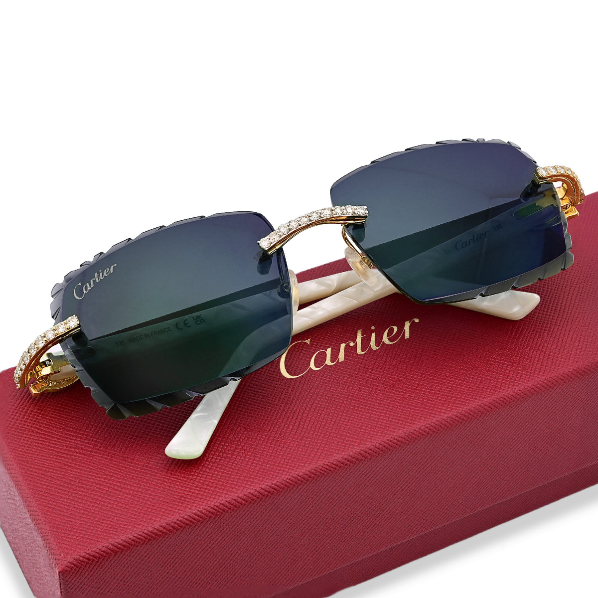 Mens Cartier Glasses Green Lens Woods 10 Pointer 3.5CTW Natural Diamond 37g Eyewear
