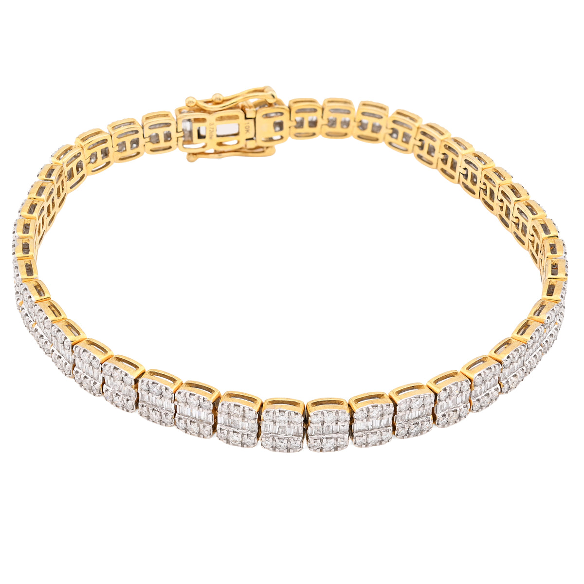 5.5MM 10k Yellow Gold 15.2gm 3.72CTW Round/Baguette Pure Diamond Tennis Bracelet