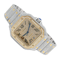 Cartier Santos Two Tone 40MM 13CTW Natural Diamond Bussdown Yellow Bezel Watch