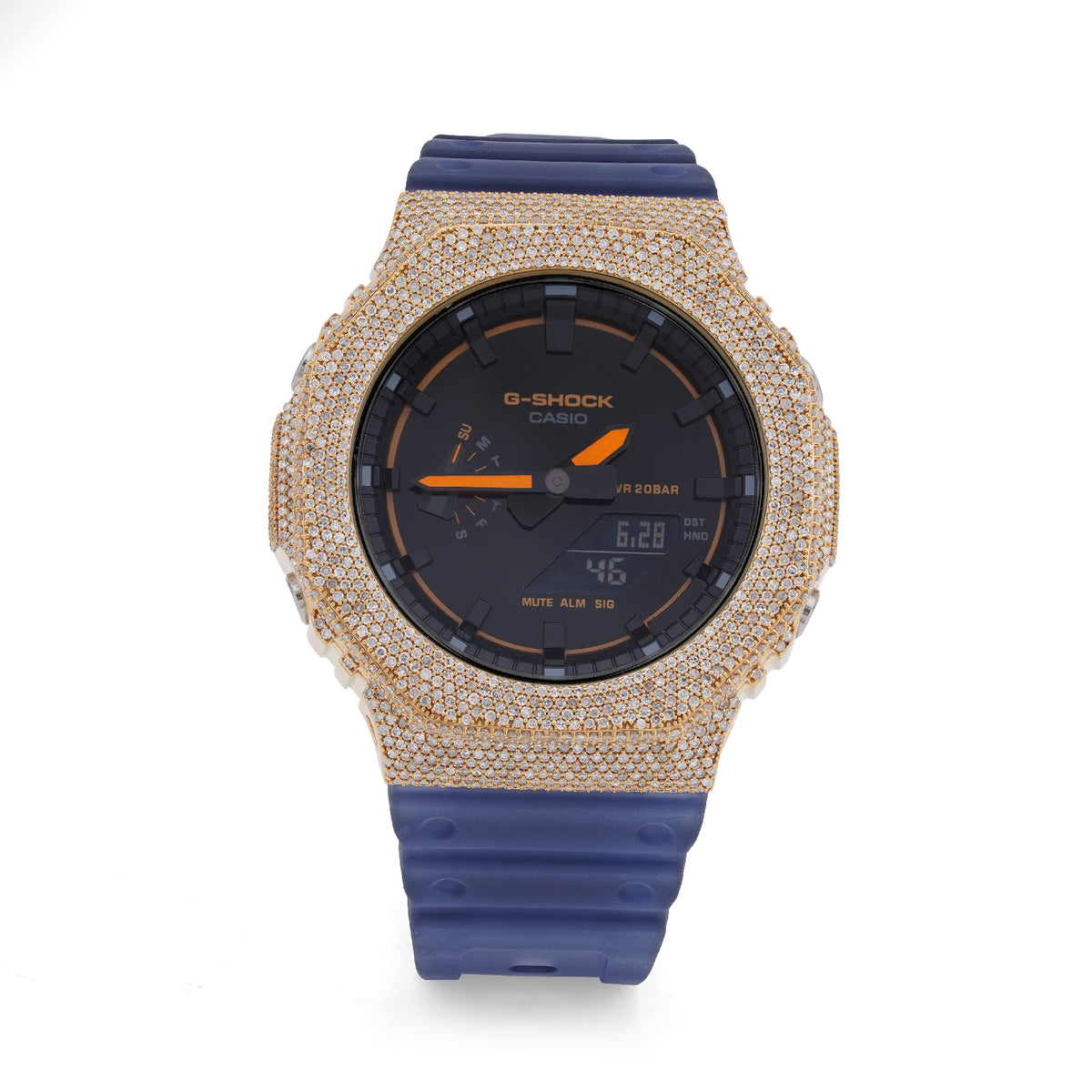 Mens Casio G-Shock Blue Strap GA2100 4.6CTW Natural Diamond Yellow Bezel Watch