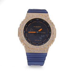 Mens Casio G-Shock Blue Strap GA2100 4.6CTW Natural Diamond Yellow Bezel Watch