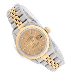 Rolex Datejust 31MM 18k Gold & SS Fluted Bezel Champagne Face 68273 Watch