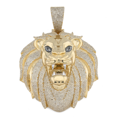 10k Yellow Gold 3.5CTW Natural Diamond Roaring Lion Head Pendant 24.9g Charm