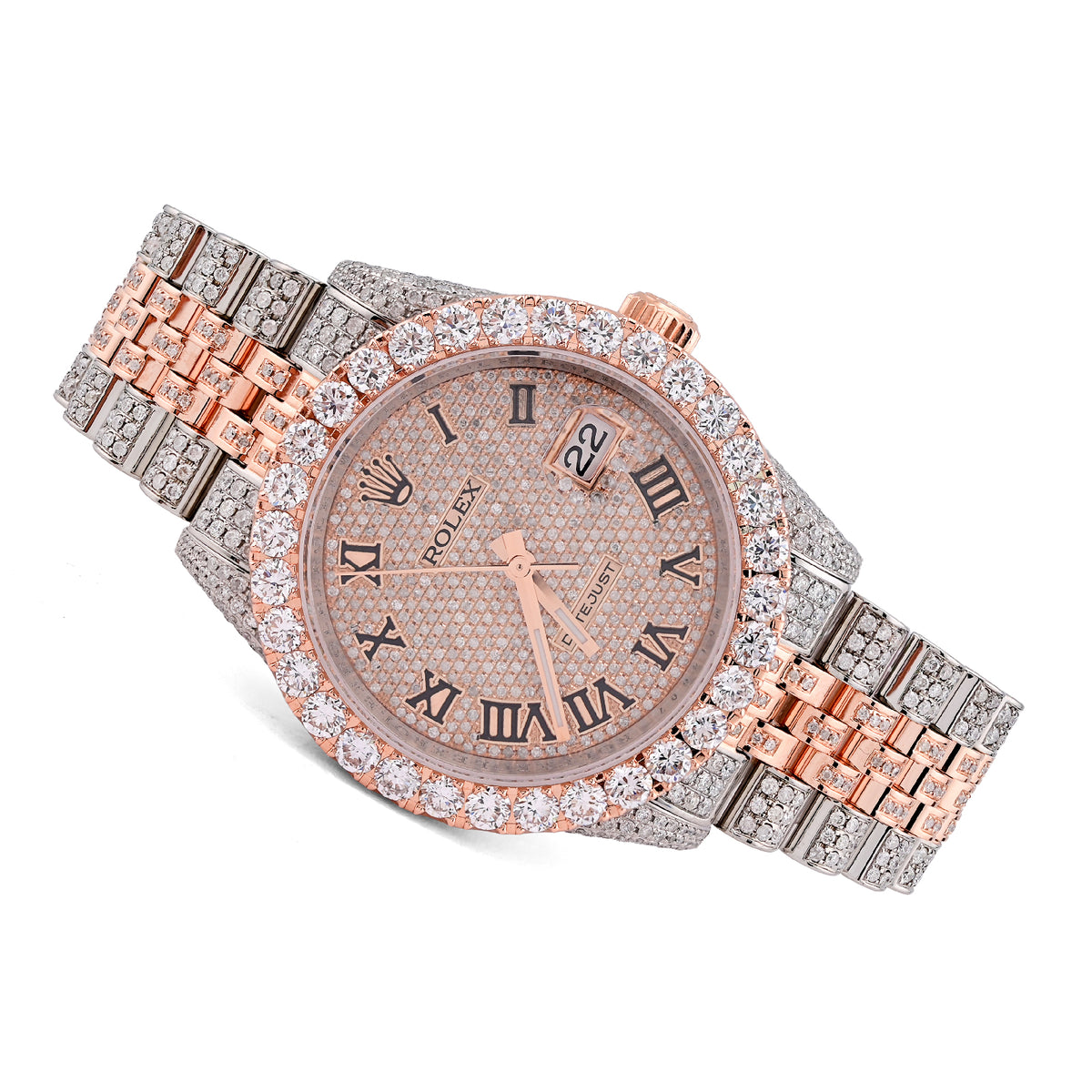 Rolex Datejust 36MM 13.5CT Natural Diamond Bussdown 3CT Lab Grown Diamond Bezel 2-Tone Rose Mens Watch