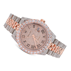 Rolex Datejust 36MM 13.5CT Natural Diamond Bussdown 3CT Lab Grown Diamond Bezel 2-Tone Rose Mens Watch