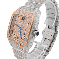 Cartier Santos Two Tone 40MM 13CTW Natural Diamond Rose Bezel Bussdown Watch