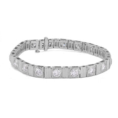 6.5MM 14k White Gold Fluted Gold Solitare Lab Diamond 7CTW Men Women 7" Tennis Bracelet 15.4gm