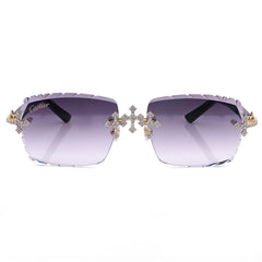 Cartier Glasses 4CTW Natural Diamond Purple Lens Cross Detailing Black Stick Glasses 36.3g