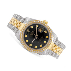 36MM Mens Rolex Datejust Black Face Dial Diamond Bezel Jubilee Band Bussdown Watch