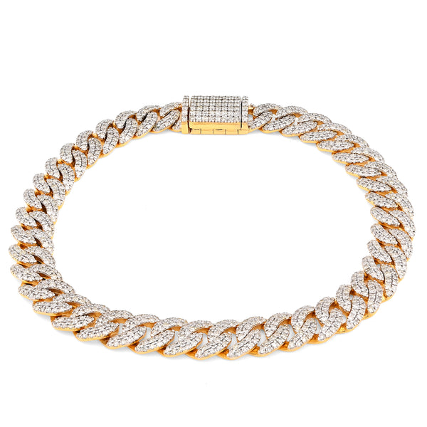 8MM 10k Yellow Gold 25.8gms 4.6CTW Natural Diamond Cuban Mens Bracelet 8 Inches