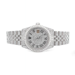 36MM Rolex All White Bussdown Roman Dial Diamond Bezel Jubilee Band ICED OUT Watch