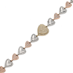 10k Three-Tone Gold 11.7g 2CTW Natural Diamond Heart Shape Womens 7Inch Bracelet