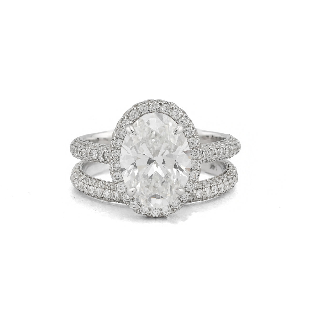 14k White Gold Oval Solitaire Centre Halo 4.78CTW Lab Diamond Women Ring with Band 6.2gm