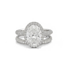 14k White Gold Oval Solitaire Centre Halo 4.78CTW Lab Diamond Women Ring with Band 6.2gm