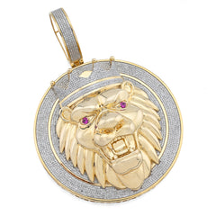 10k Yellow Gold 3CTW Natural Diamond Crown Lion Head Pendant 43.6gms Mens Charm