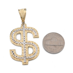1/10th 10k Gold Bonded 925 Two Tone "$" Dollar Symbol Pendant 3.8g Charm For Men