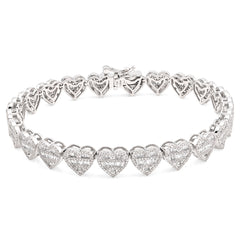 7.5MM 10k White Gold 14.9gm 2.52CTW Round/Baguette Diamond Heart Tennis Bracelet