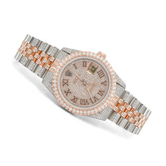 36MM Rolex Datejust Bussdown 2 Tone White/Rose Roman Dial Diamond Bezel ICED OUT Watch