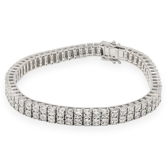 925 Sterling Silver Men 0.24CTW 2 Row Diamond Tennis Bracelet 26.7g 8In Armlet