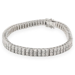 925 Sterling Silver Men 0.24CTW 2 Row Diamond Tennis Bracelet 26.7g 8In Armlet
