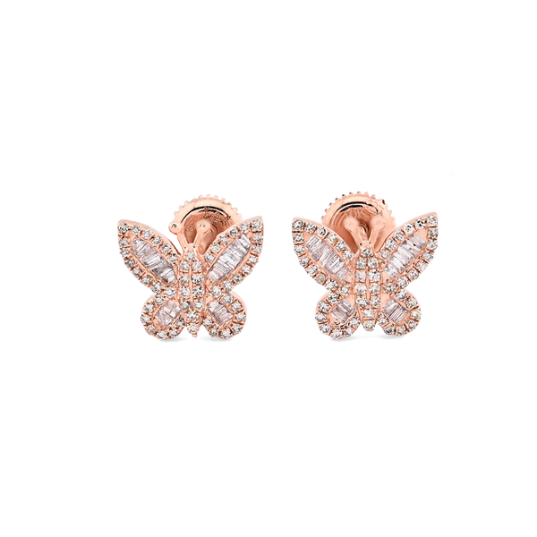 Pure 10k Rose Gold 0.46CTW Natural Diamond Butterfly 2.2g Studs Womens Earring