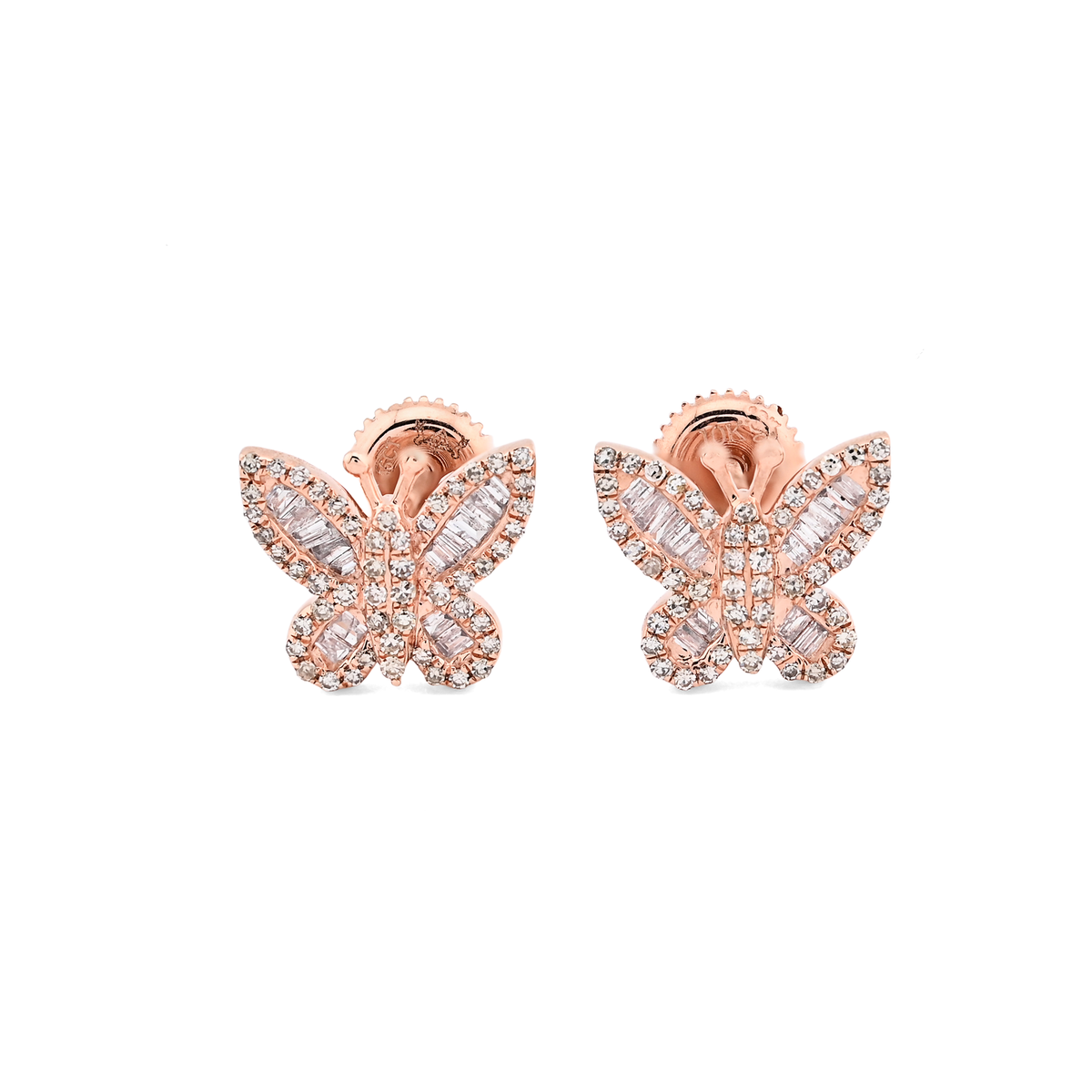 Pure 10k Rose Gold 0.46CTW Natural Diamond Butterfly 2.2g Studs Womens Earring