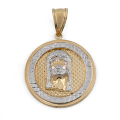 10k Yellow/White Gold Jesus Head Diamond Cut Round Pendant 5.2g Religious Charm