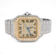 Cartier Santos 40MM 17CTW Natural Diamond Bussdown 2-Tone Yellow Bezel Watch
