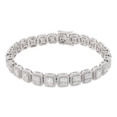 10k White Gold 8MM 31.7gms 5.67CTW Round/Baguette Diamond Square Tennis Bracelet