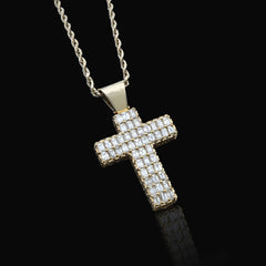 10k Yellow Gold 3.5CTW Natural Round/Baguette Diamond Cross Pendant 12.3g Charm